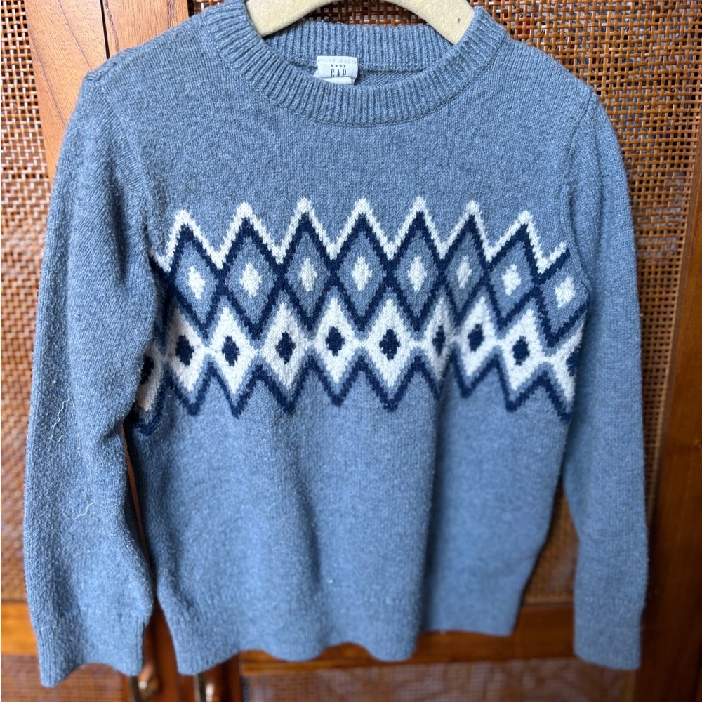 GAP Fair Isle Blue and White winter Christmas Patterned Crewneck Sweater
